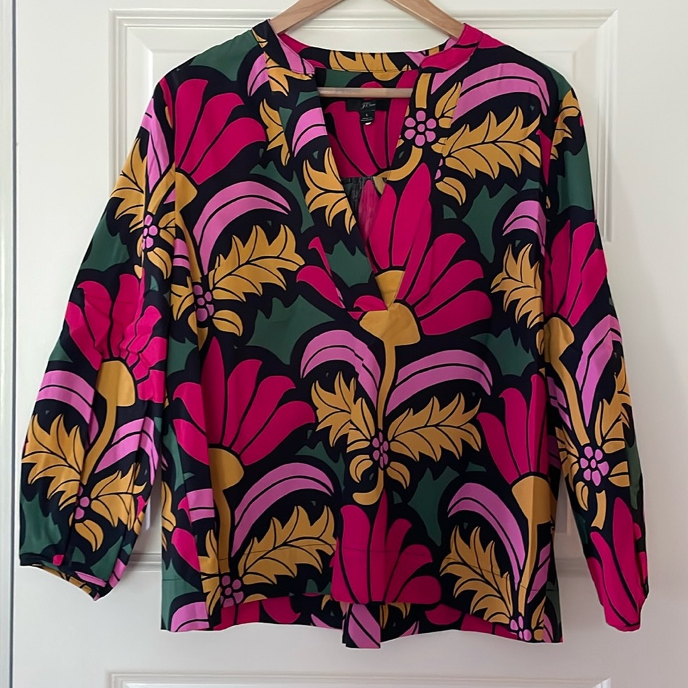 J.Crew Open V-neck cotton poplin top in Ratti® grandi fiori